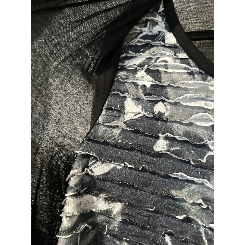 Kim Rogers Womens Black Ruffle Layered Look Cardigan Tank Top Blue Abstract Med - Picture 3 of 6